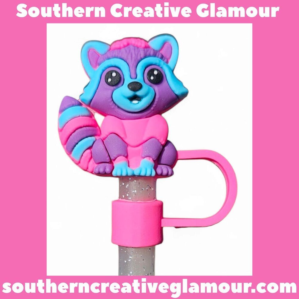 Colorful Raccoon 10mm Straw Topper | Tumbler Accessory | Straw Cover